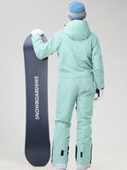 Men's Insulated One-Piece Ski Suit in Mint Green - Back View