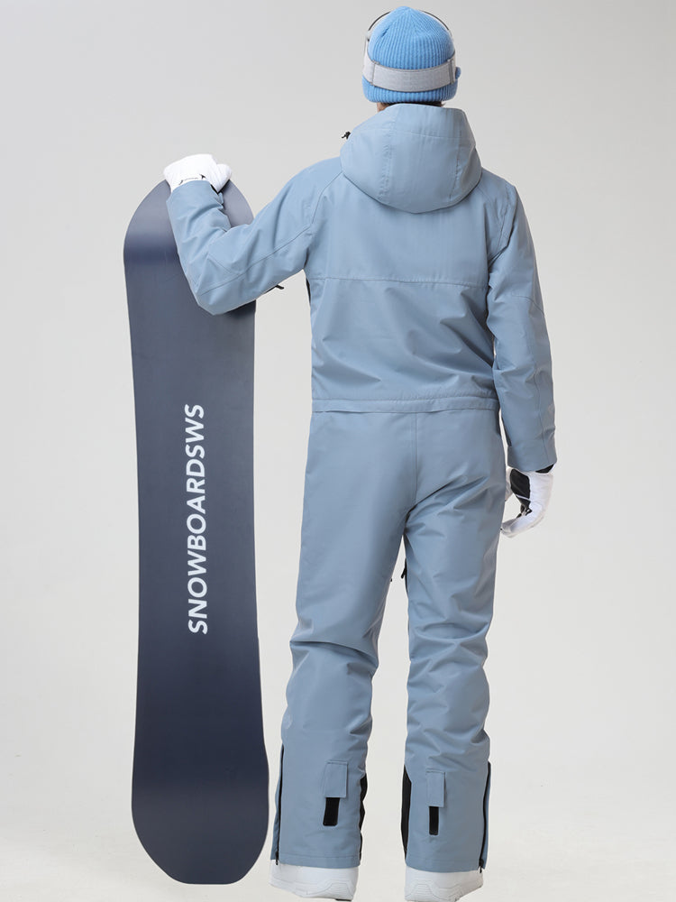 Men's Insulated One-Piece Ski Suit in Light Blue - Back View