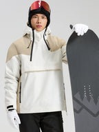Men's white and khaki color block anorak ski jacket front view