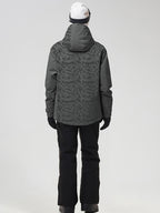 YEEFINE men's Dark Grey graphic ski jacket and black pants, rear view