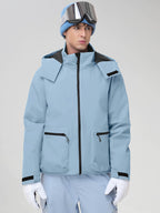 Men's Light Blue Hooded Cargo Pocket Snowboard Jacket - Angled Front View