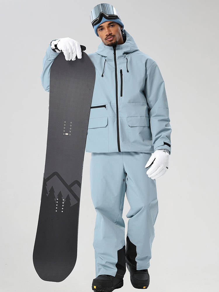 Light Blue men's full-zip ski jacket and light blue pants set - matching jacket and pants with snowboard