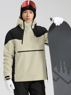 Men's black and khaki anorak ski jacket front view