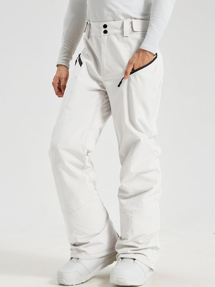 Men's Utility Snow Pants in White – Front View, Hand in Zippered Pocket