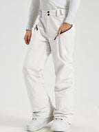 Men's Utility Snow Pants in White – Front View, Hand in Zippered Pocket