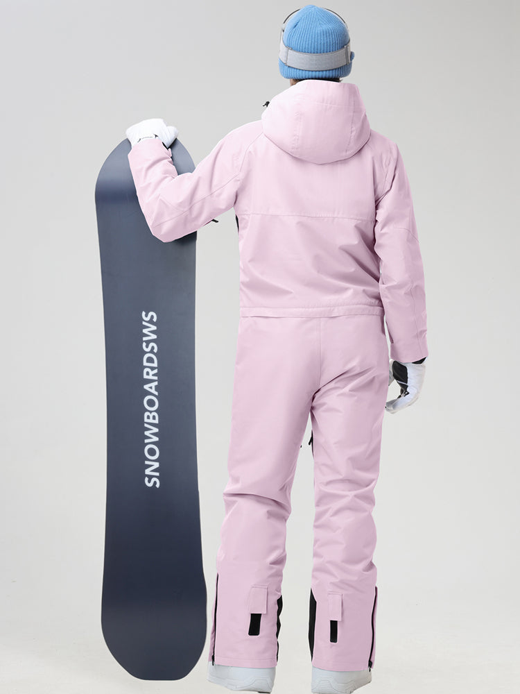 Men's Insulated One-Piece Ski Suit in Pink - Back View