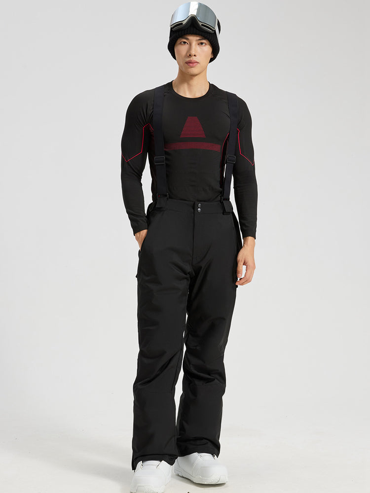 YEEFINE men's black ski pants with adjustable suspenders, front view
