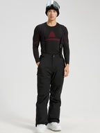 YEEFINE men's black ski pants with adjustable suspenders, front view