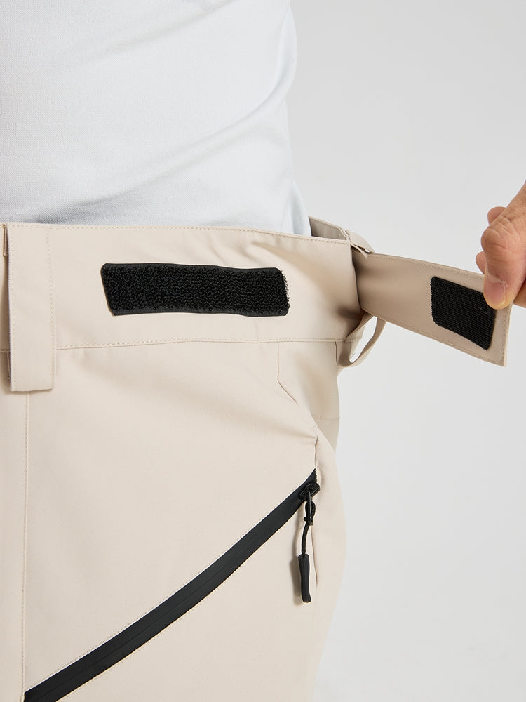 Men's khaki snow pants adjustable waist and zip detail
