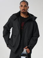 Black men's relaxed fit full-zip ski jacket - front view with zip pockets