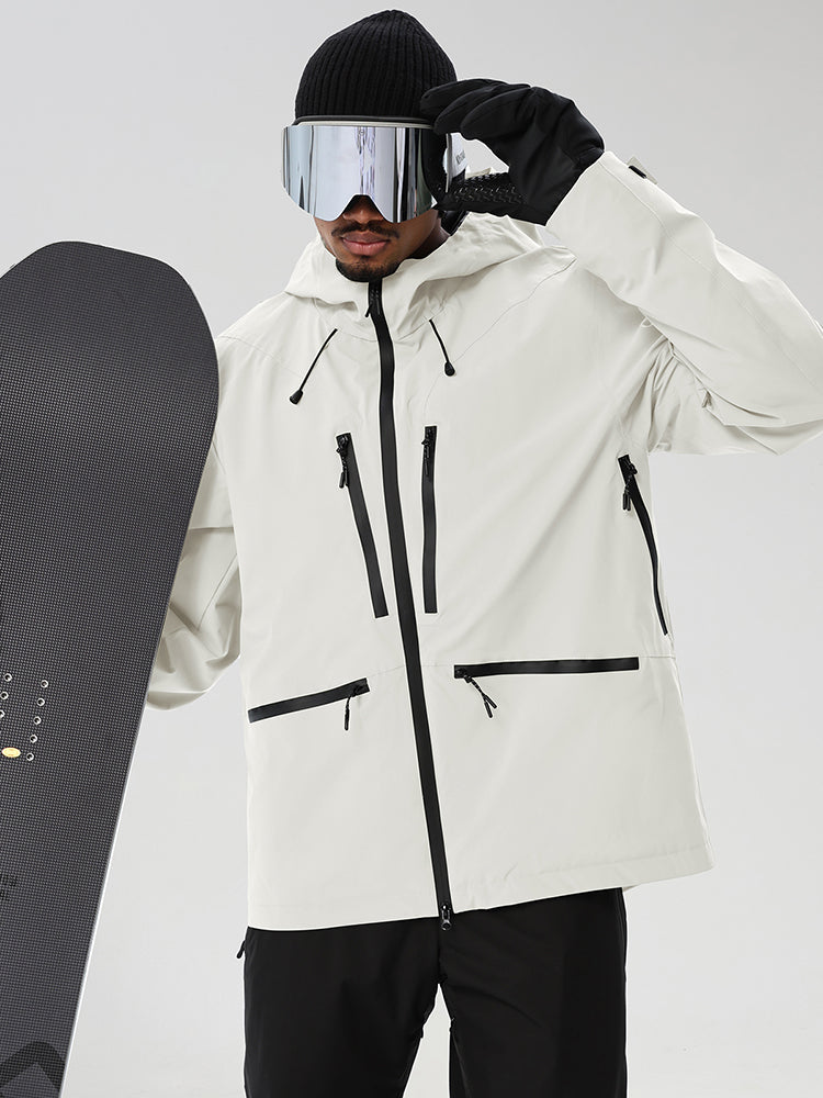YEEFINE men's Beige hooded snowboard jacket - hood detail