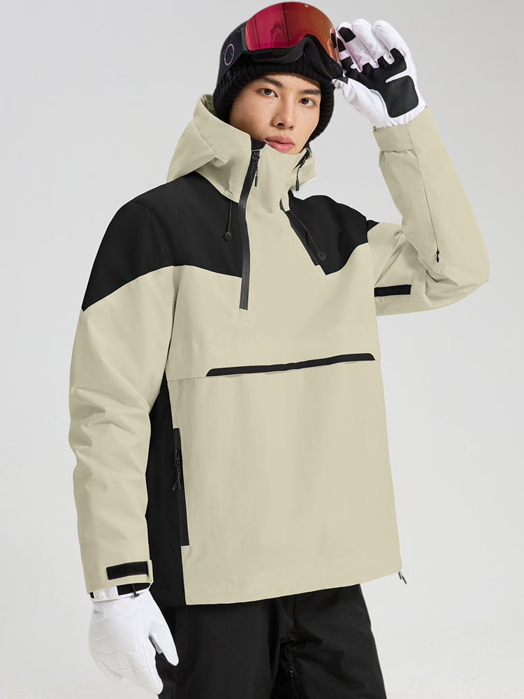 Men's black and khaki anorak ski jacket alternate front view