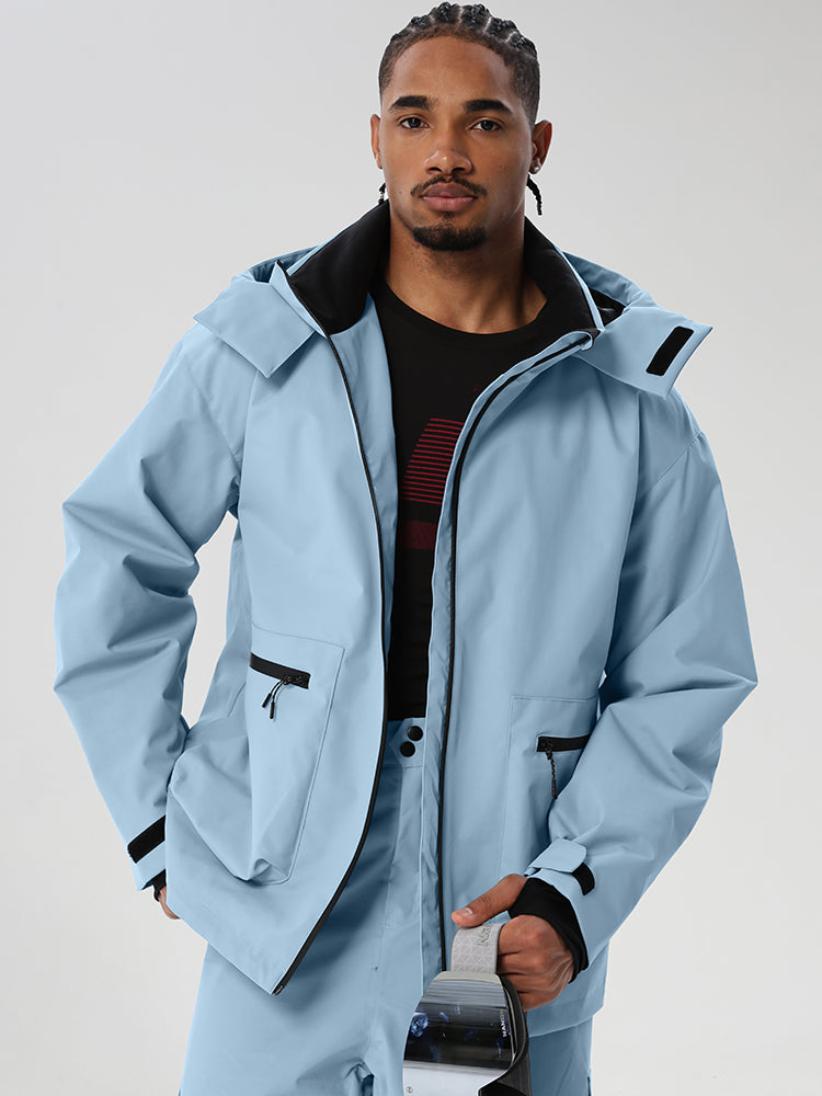 Light Blue men's relaxed fit full-zip ski jacket - front view with zip pockets