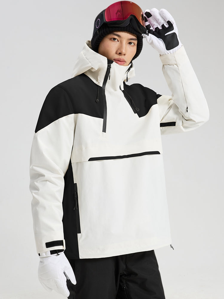 Men's white and black anorak ski jacket alternate front view