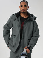 Dark Grey men's relaxed fit full-zip ski jacket - front view with zip pockets