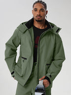 Army Green men's relaxed fit full-zip ski jacket - open front with zip pockets