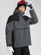 Men's gray and black color block anorak ski jacket front view