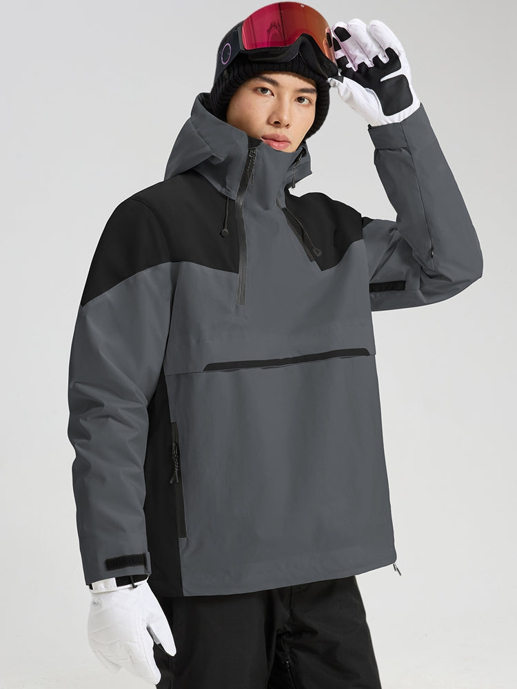 Men's gray and black color block anorak ski jacket front view