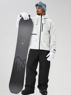 White men's full-zip ski jacket and black pants set - angled full outfit