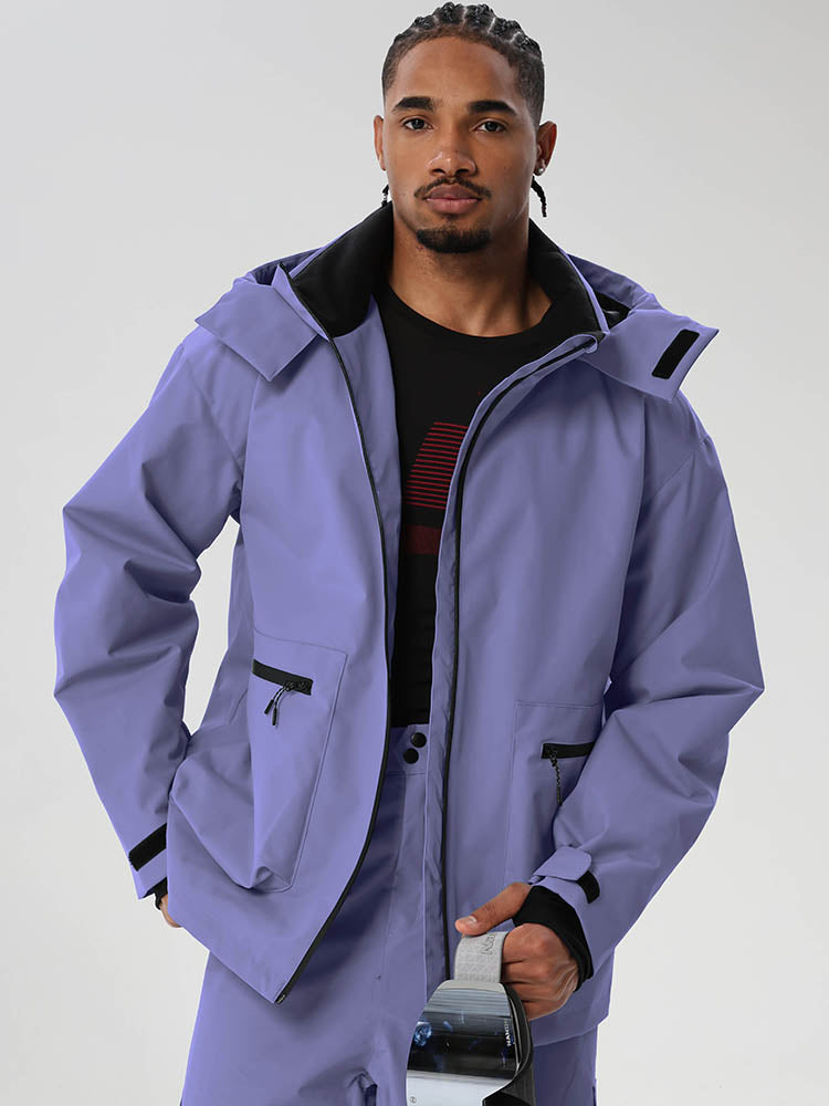 Purple men's relaxed fit full-zip ski jacket - front view with zip pockets