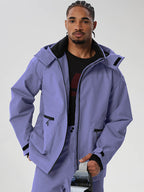 Purple men's relaxed fit full-zip ski jacket - front view with zip pockets