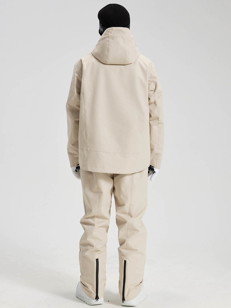 Men's khaki snowboard jacket and pants set back view