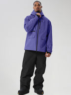 Purple men's full-zip ski jacket and black pants set - full outfit with high collar