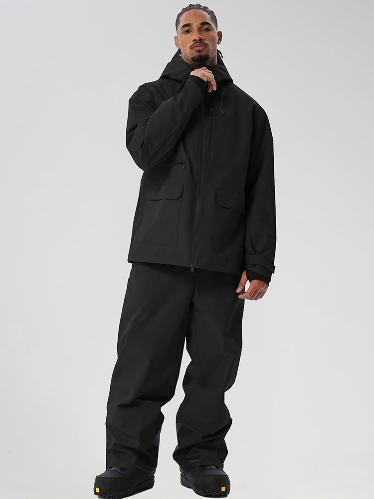 Black men's full-zip ski jacket and black pants set - full outfit with high collar