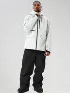 White men's full-zip ski jacket and black pants set - full outfit with high collar