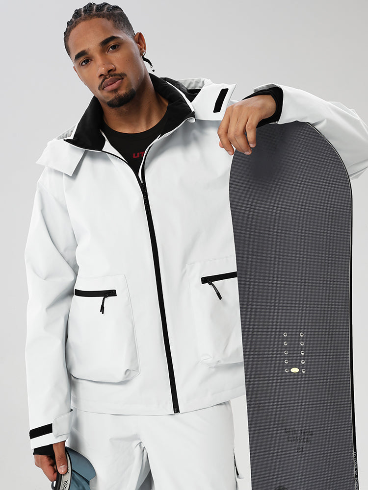 White men's relaxed fit full-zip ski jacket - with snowboard