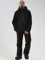 YEEFINE men's Black snowboard jacket and pants - full set front view