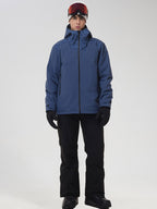 YEEFINE men's Navy graphic hooded ski jacket and black pants, front view