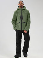 YEEFINE men's Army green jacket and black snow pants - full set front view