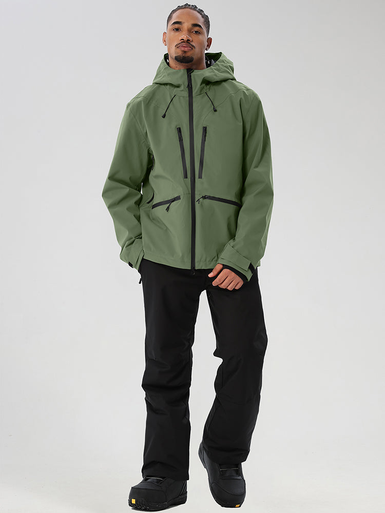 YEEFINE men's Army green jacket and black snow pants - full set front view