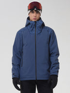 YEEFINE men's Navy hooded graphic ski jacket, close front view