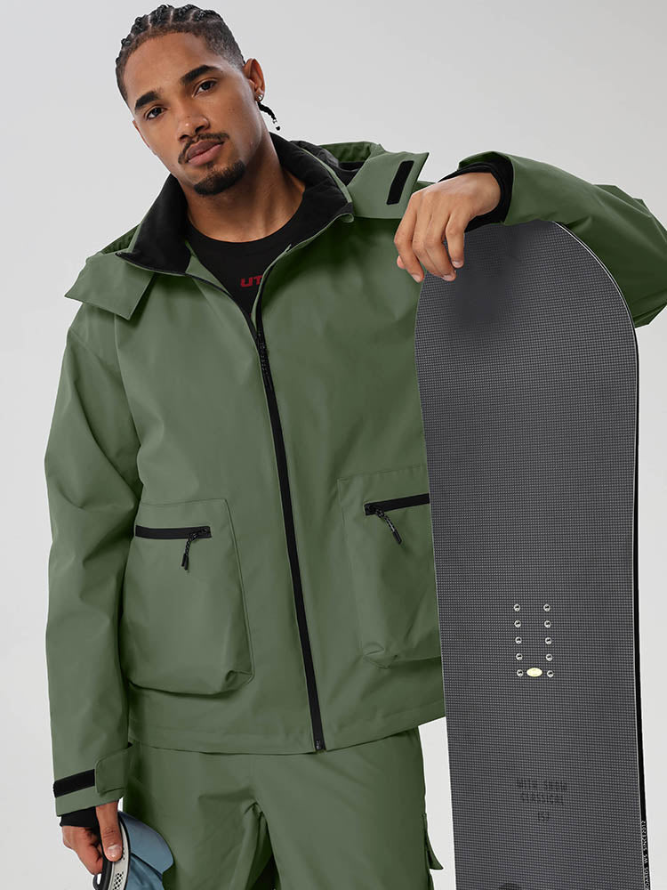 Army Green men's relaxed fit full-zip ski jacket - with snowboard