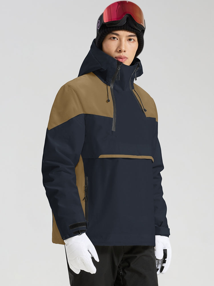 Men's navy and khaki anorak ski jacket side view