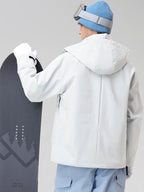 Men's White Hooded Cargo Pocket Snowboard Jacket - Back View