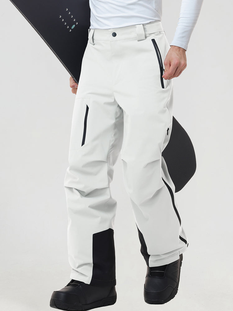 Men's insulated ski pants in White worn with a snowboard