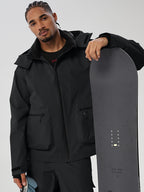 Black men's relaxed fit full-zip ski jacket - with snowboard