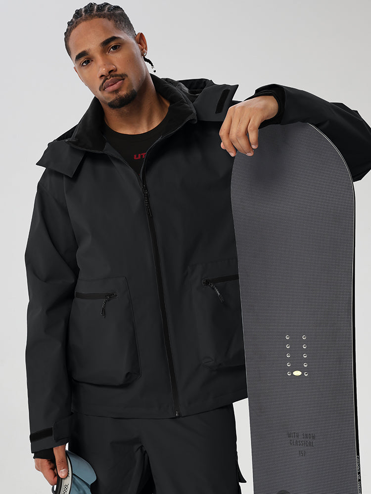 Black men's relaxed fit full-zip ski jacket - with snowboard