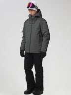 YEEFINE men's Dark Grey graphic ski jacket and black pants, angled view