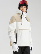 Men's white and khaki anorak ski jacket back view