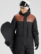 Men's Ski Jacket & Bibs Set in Black – Bib Pants Front View with Suspenders