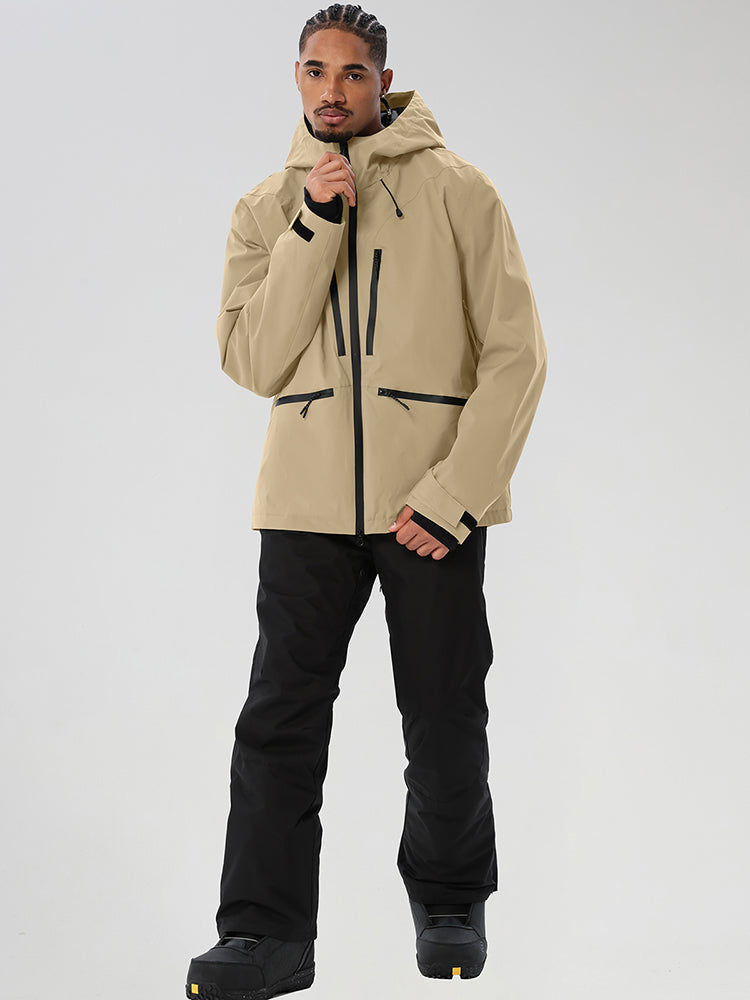 YEEFINE men's Camel jacket and black snow pants - front view with collar