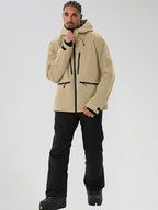 YEEFINE men's Camel jacket and black snow pants - front view with collar