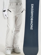 Men's Utility Snow Pants in White – Upper Body View with Snowboard