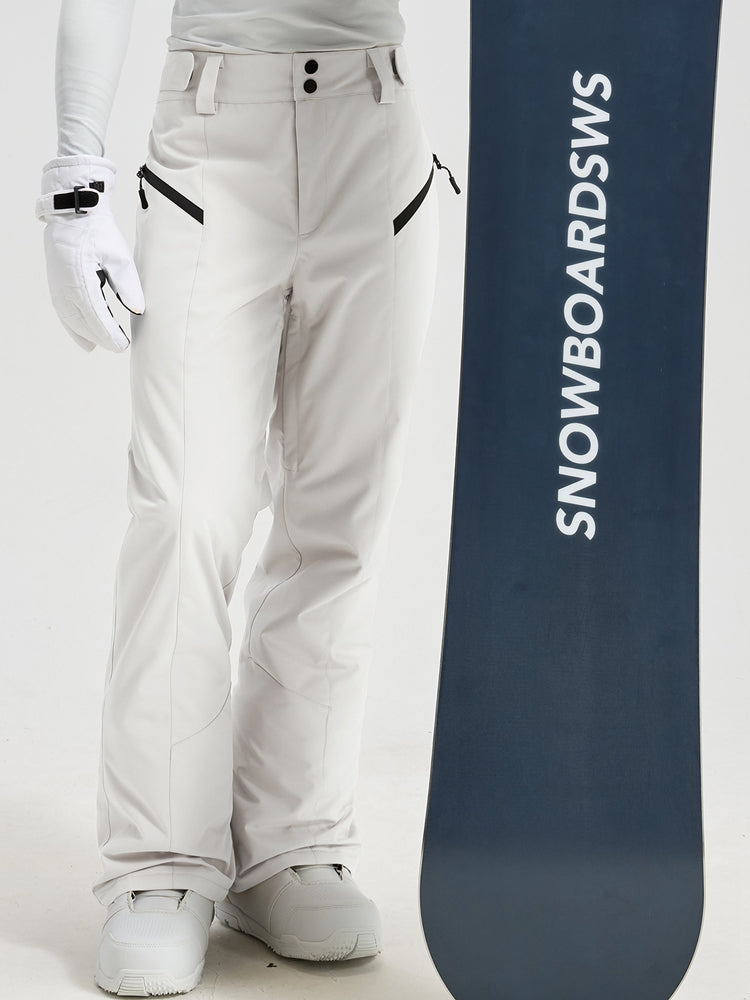 Men's Utility Snow Pants in White – Upper Body View with Snowboard