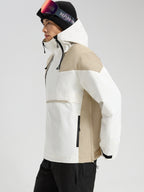 Men's white and khaki anorak ski jacket side view