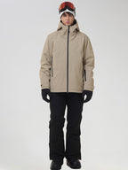 YEEFINE men's Khaki graphic ski jacket and black pants, front view